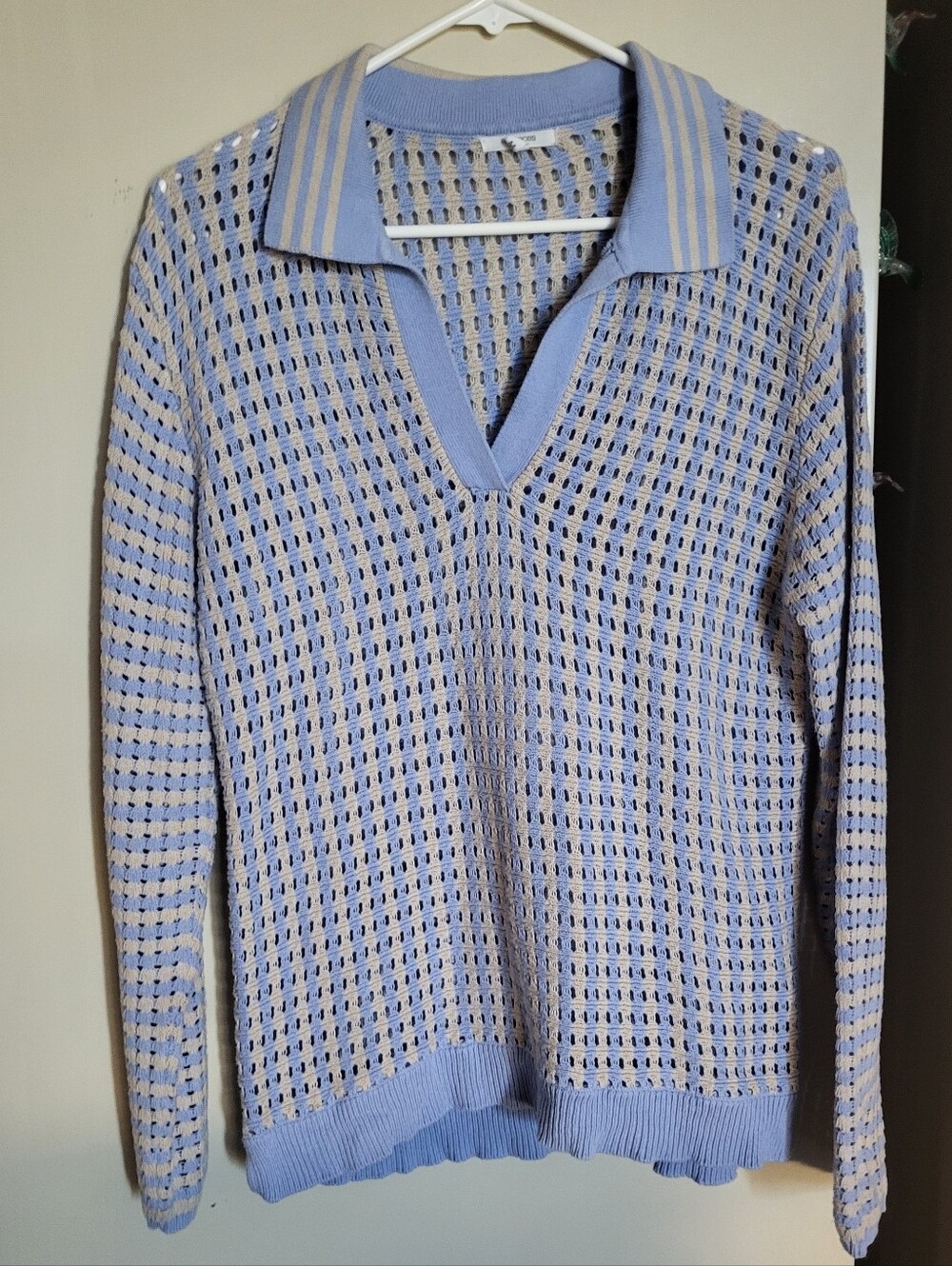 Blue And Cream Open Weave Sweater
